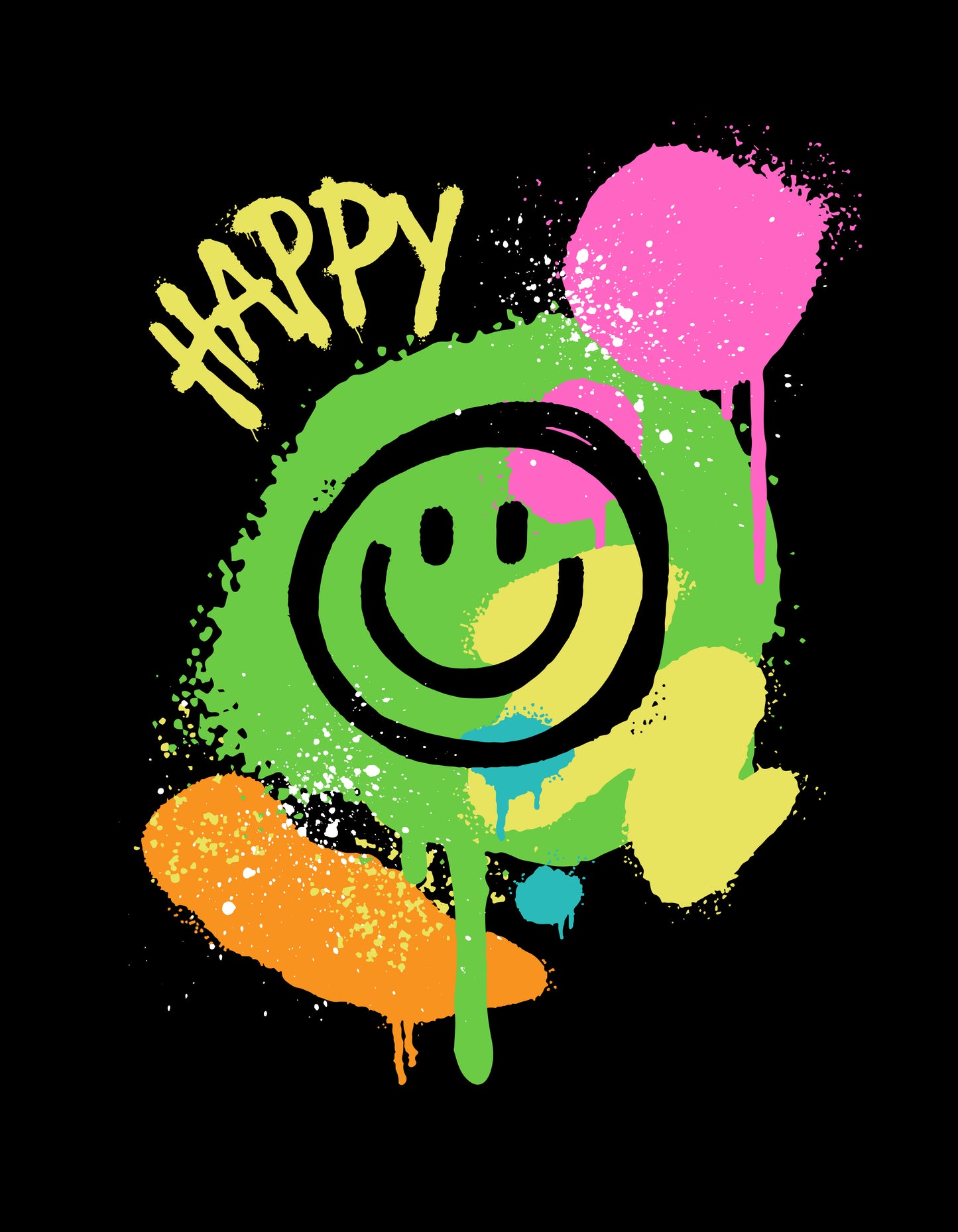 Graffiti Happy Smiley T-Shirt – Urban Streetwear Vibes 🎨😃 - The Baggy Vibe