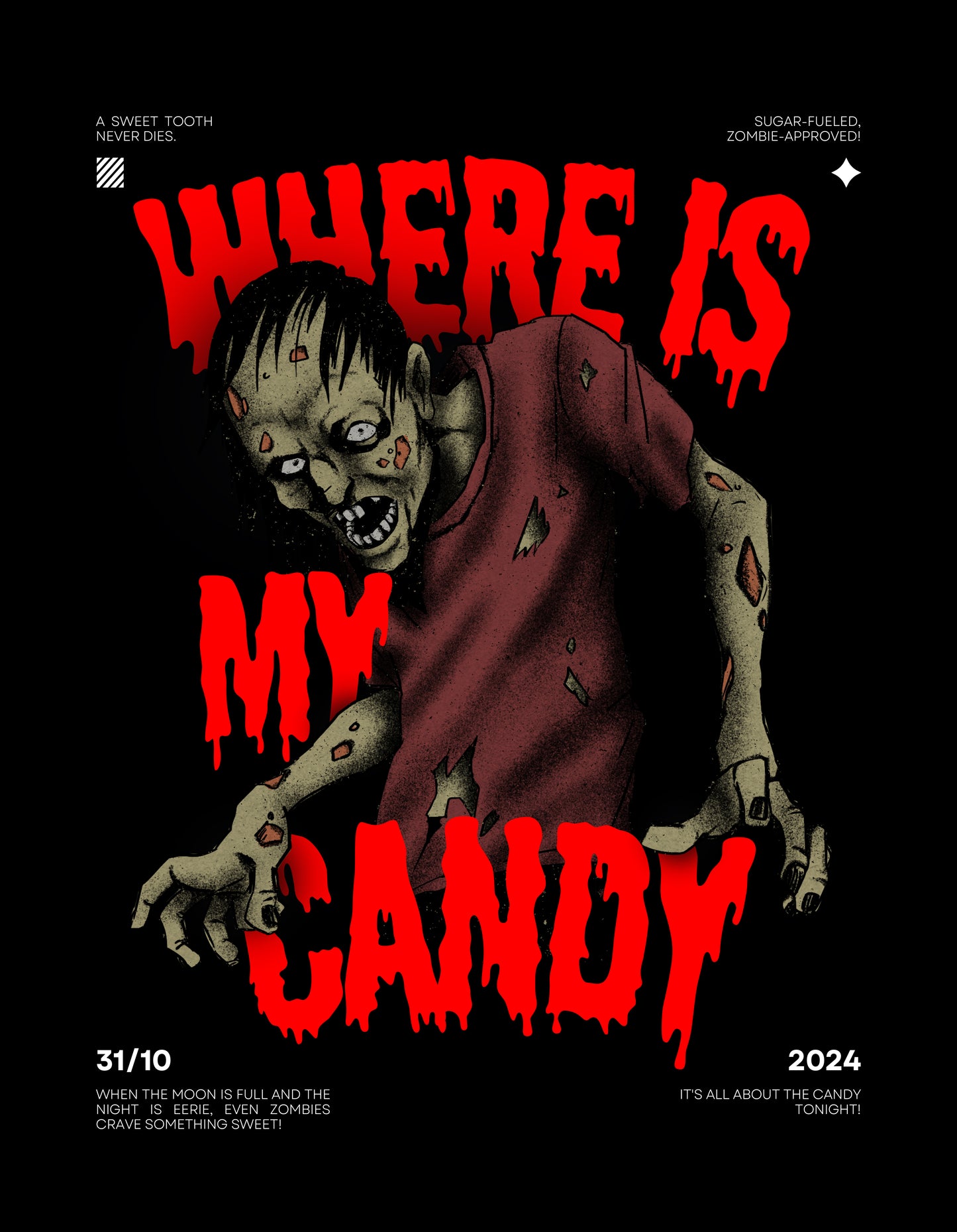 "Where Is My Candy?" Zombie Halloween T-Shirt 🧟‍♂️🍬 - The Baggy Vibe