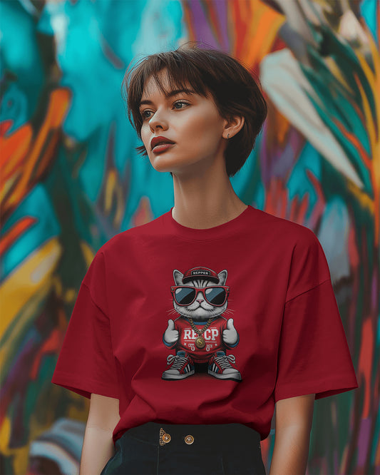 Hip-Hop Cat Oversized Tee - The Baggy Vibe