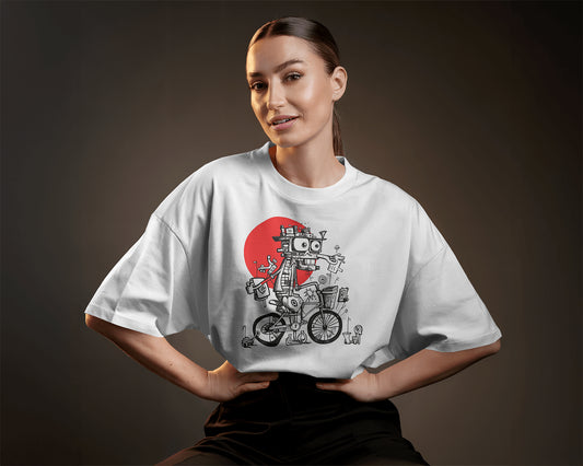 Retro Robot Ride Oversized Tee - The Baggy Vibe