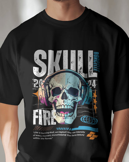 Skull Fire Graphic Tee - The Baggy Vibe